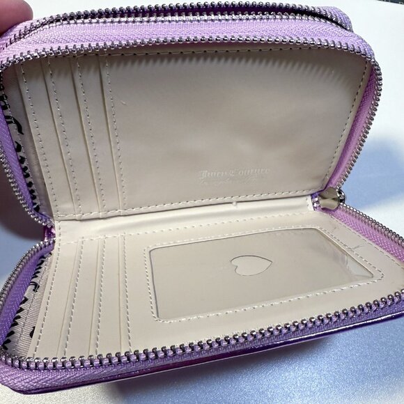 NWT Juicy Couture String Of Pearls Double Medium Zip Around Wallet Violet Tulle - Picture 7 of 9